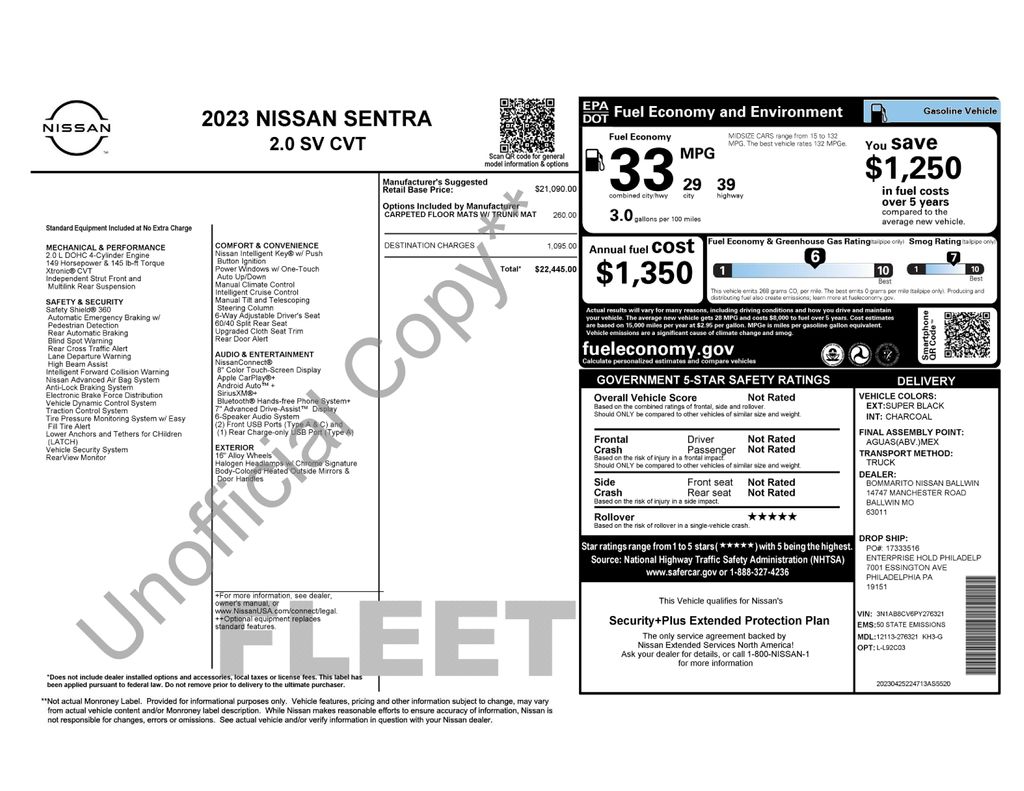 Used 2023 Nissan Sentra SV 4D Sedan