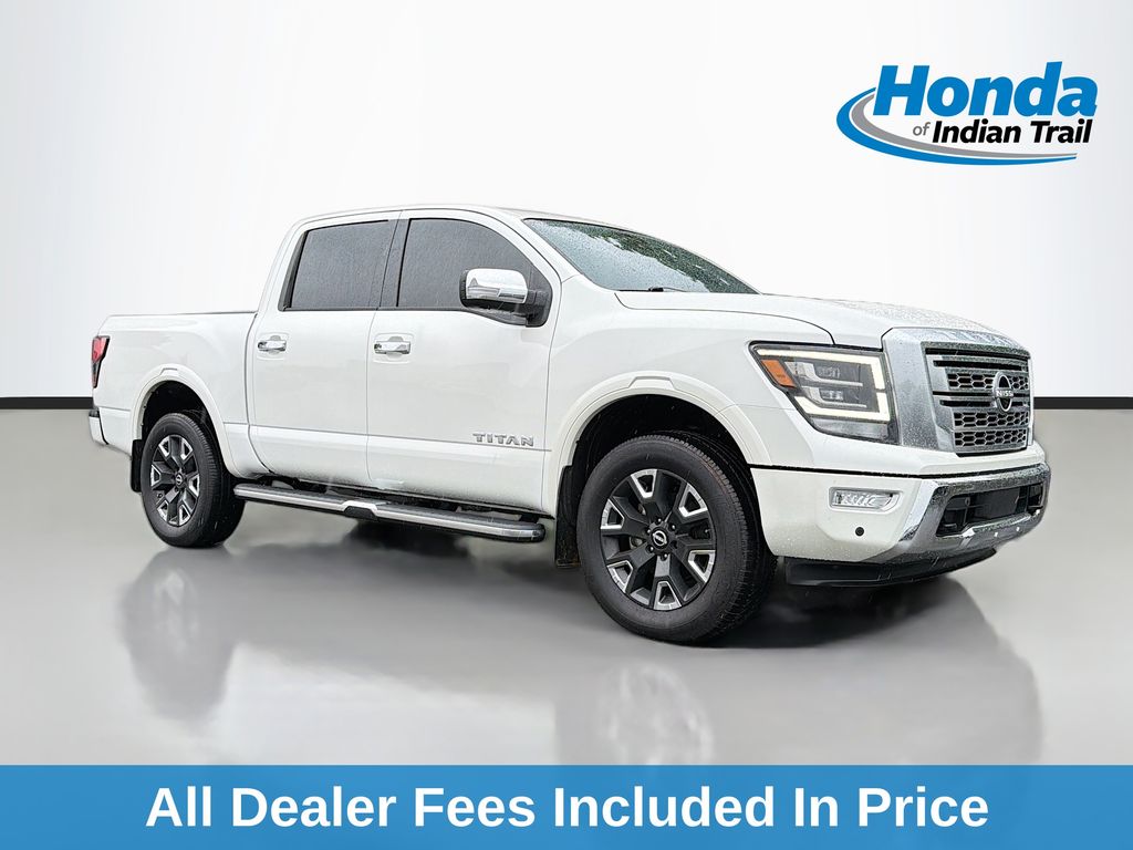 Pearl White Metallic 2023 Nissan Titan Platinum Reserve Crew Cab 4WD Pickup Truck Four-Wheel Drive 9-Speed Automatic
