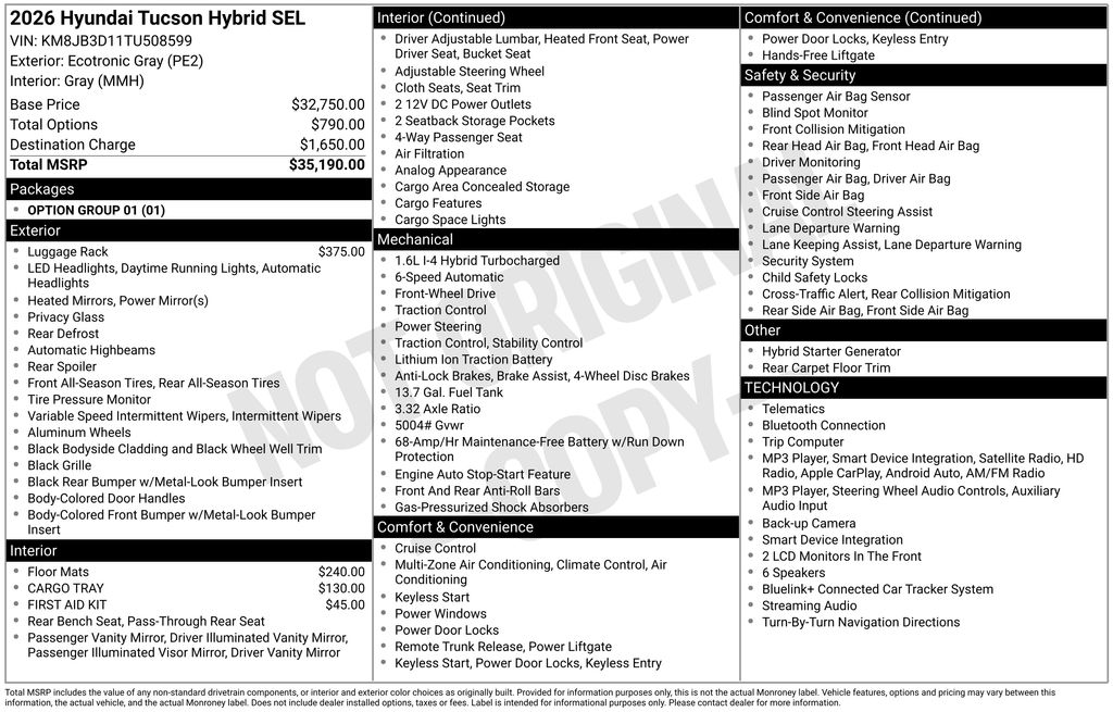 New 2026 Gray Hyundai SEL image 2