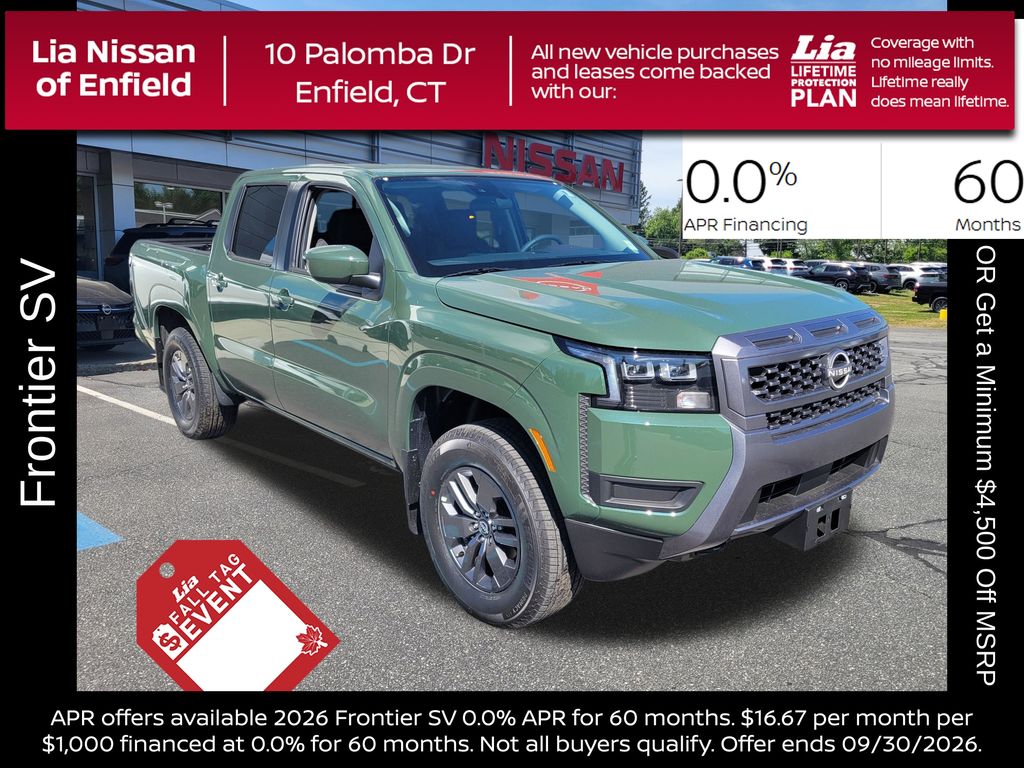 Green Metallic 2026 Nissan Frontier Pickup Truck Four-Wheel Drive 9-Speed Automatic Overdrive