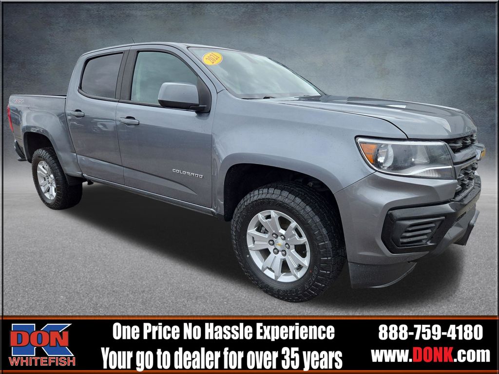 Gray (Satin Steel Metallic) 2021 Chevrolet Colorado LT Crew Cab 4WD Pickup Truck Four-Wheel Drive 8-Speed Automatic