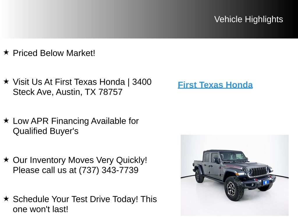 Used Car 2025 Jeep Gladiator  Rubicon For Sale Under $50,000 In Austin, Texas