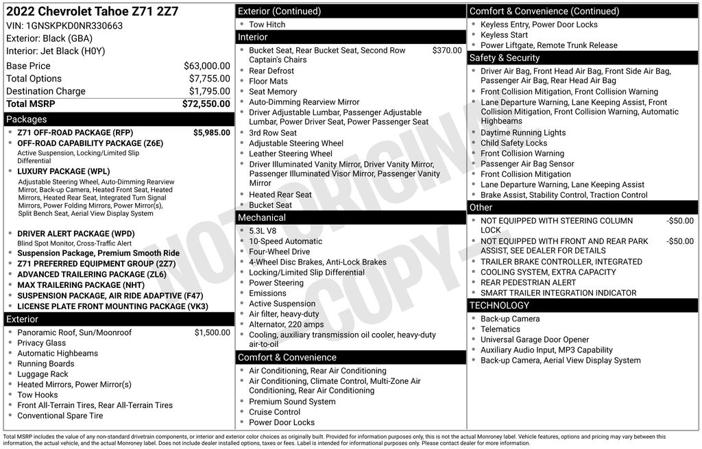 Used 2022 Chevrolet Tahoe Z71 4D Sport Utility