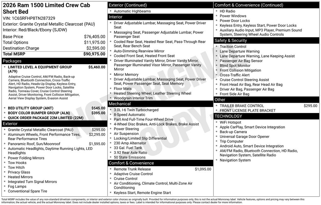 new 2026 Ram 1500 car, priced at $72,082