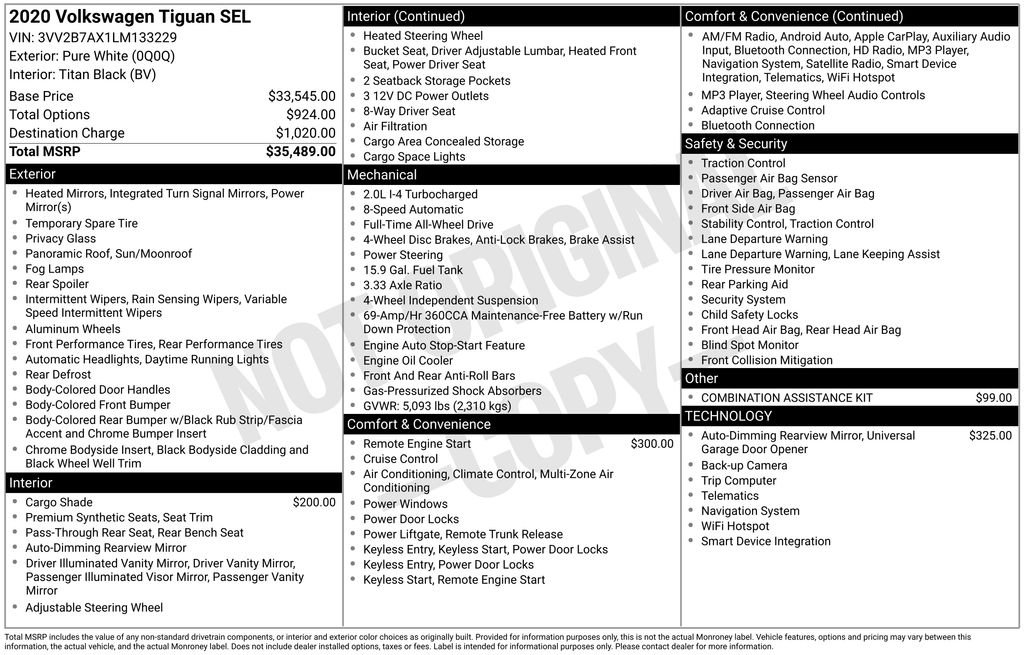 2020 Volkswagen Tiguan 2.0T SEL