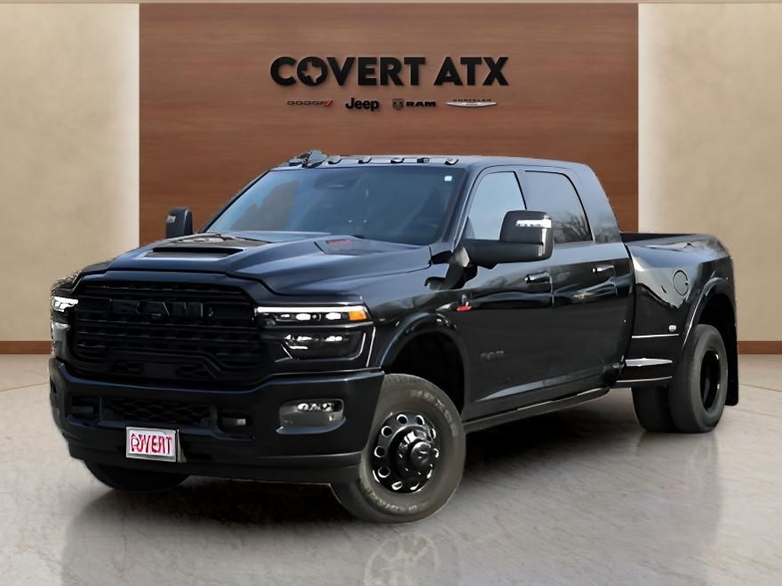 Diamond Black Crystal Pearlcoat 2025 RAM 3500 Limited Mega Cab DRW 4WD Pickup Truck Four-Wheel Drive 8-Speed Automatic