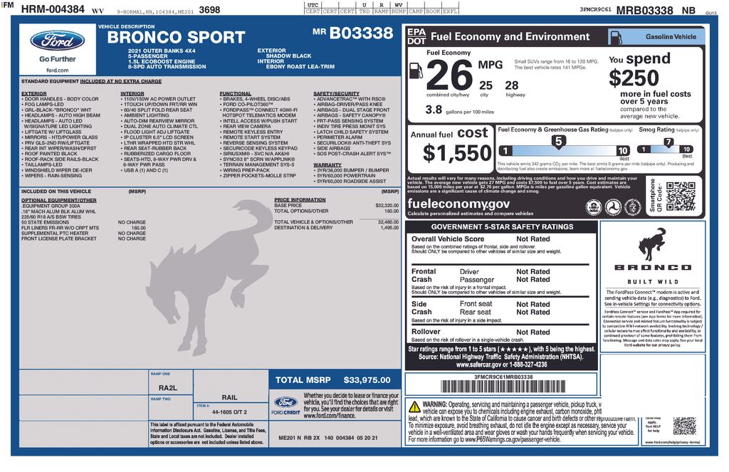 2021 Ford Bronco Sport Outer Banks Black at Luther Ford