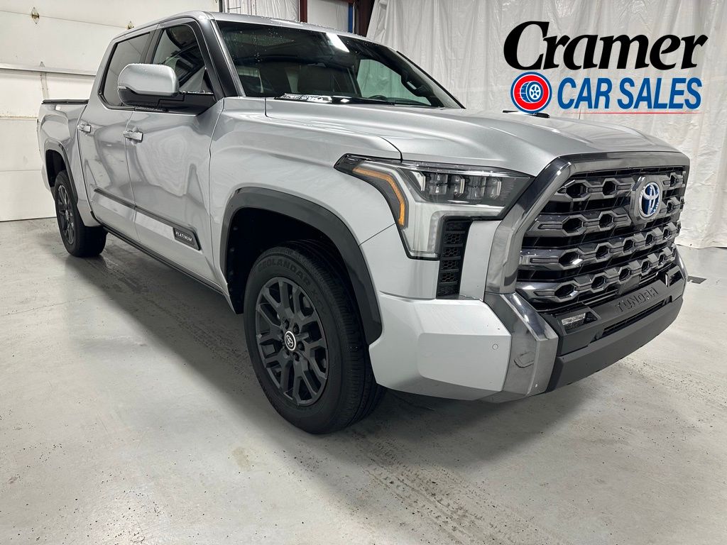 Celestial Silver Metallic 2024 Toyota Tundra Hybrid Platinum HV CrewMax Cab 4WD Pickup Truck Four-Wheel Drive Automatic