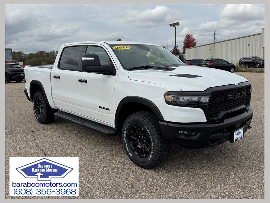 Bright White Clearcoat 2026 RAM 1500 Rebel Crew Cab 4WD Pickup Truck Four-Wheel Drive 8-Speed Automatic