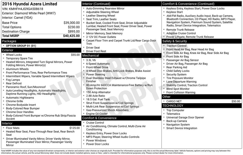 2016 Hyundai Azera Limited FWD