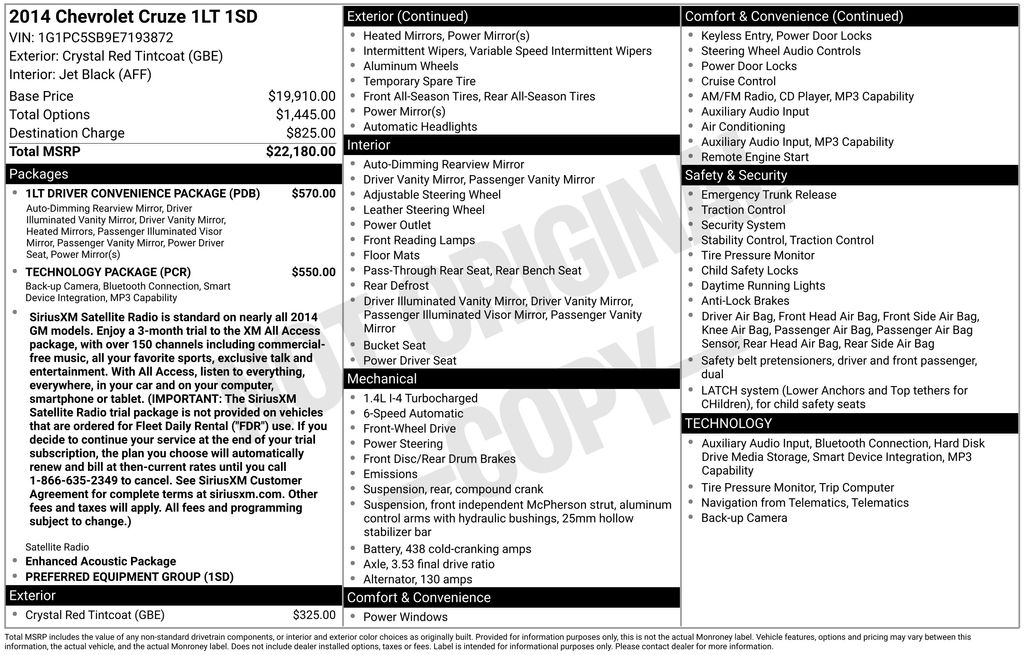2014 Chevrolet Cruze 1LT Auto