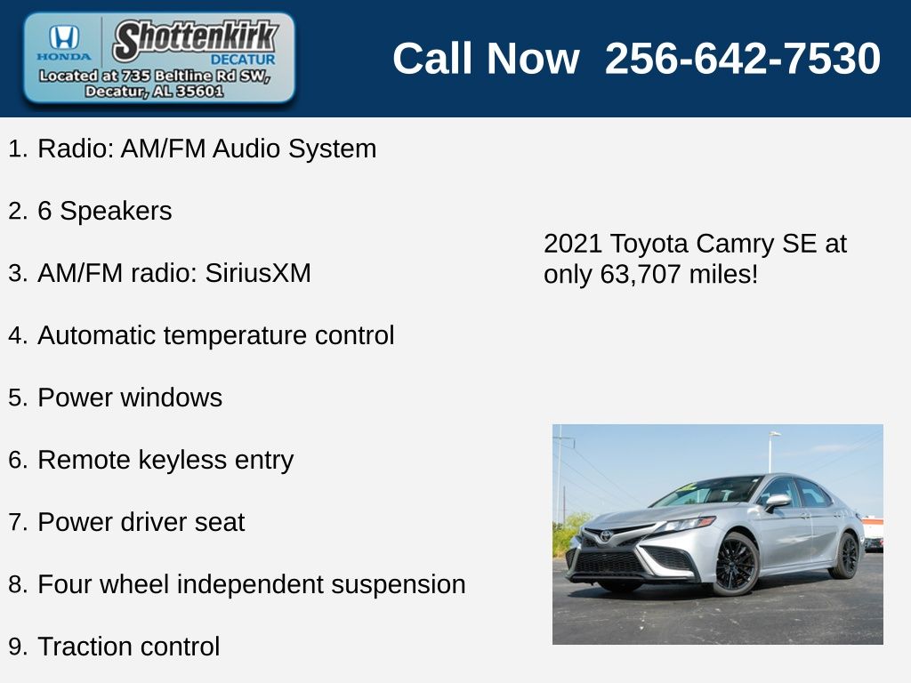 Used 2021 Toyota Camry SE with VIN 4T1G11AK8MU484446 for sale in Decatur, AL