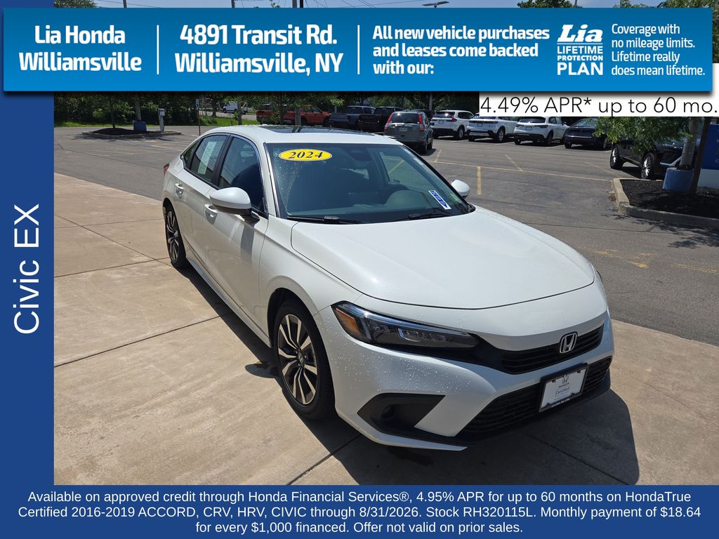 Platinum White Pearl 2024 Honda Civic Sedan Front-Wheel Drive Continuously Variable Transmission