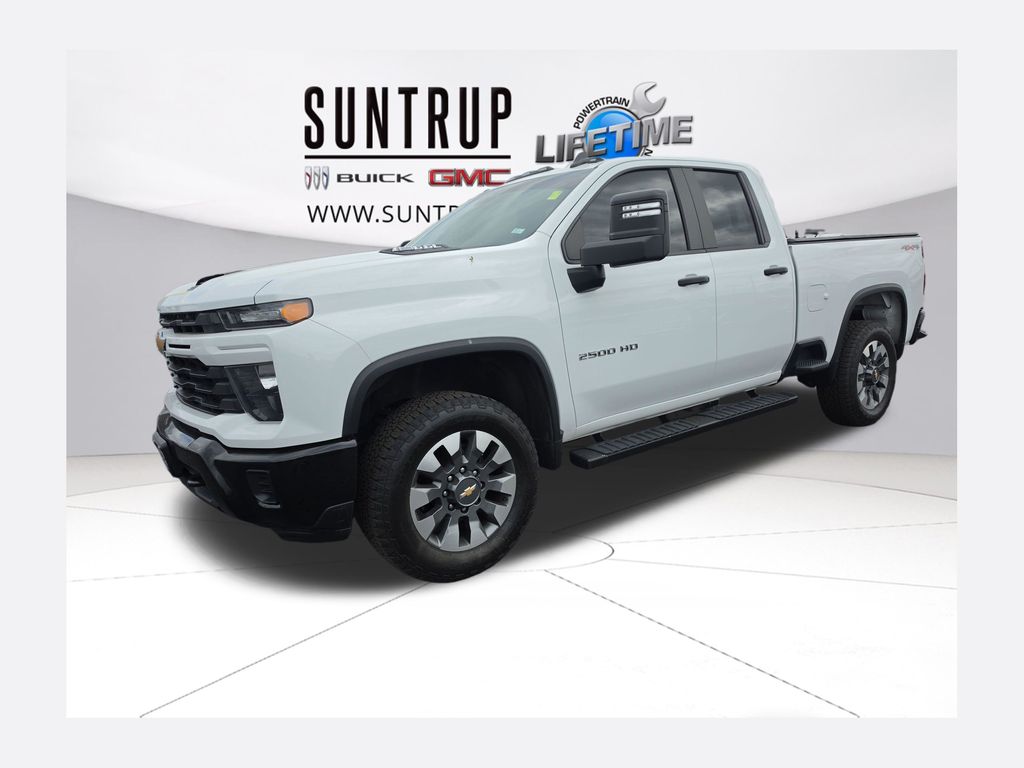 Summit White 2024 Chevrolet Silverado 2500HD Custom Double Cab 4WD Pickup Truck Four-Wheel Drive Automatic