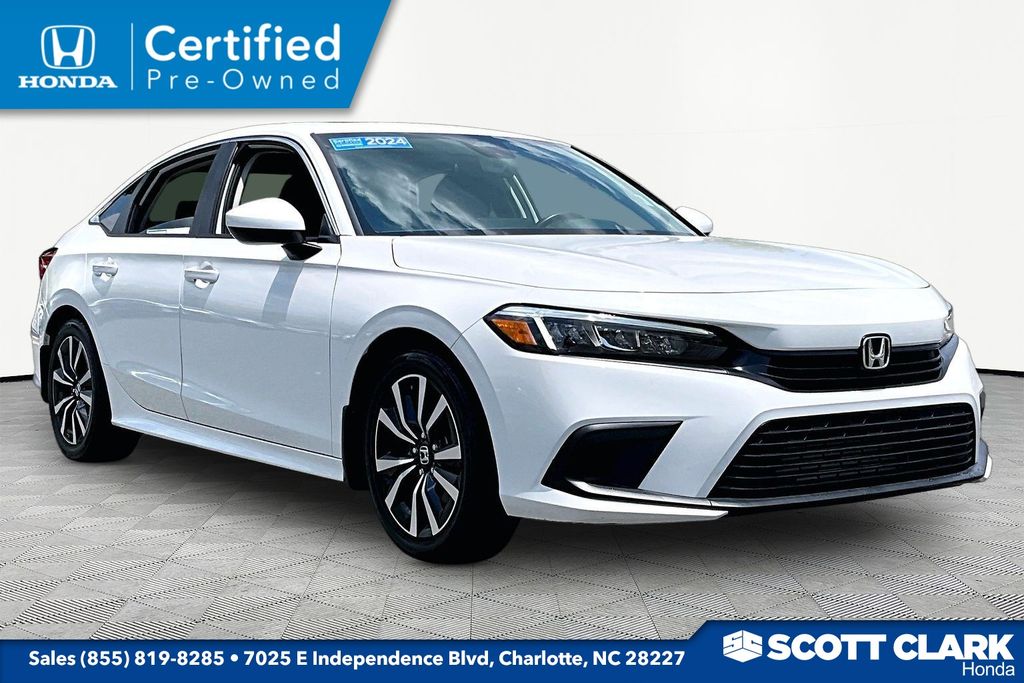 Platinum White Pearl 2024 Honda Civic EX FWD Sedan Front-Wheel Drive Continuously Variable Transmission
