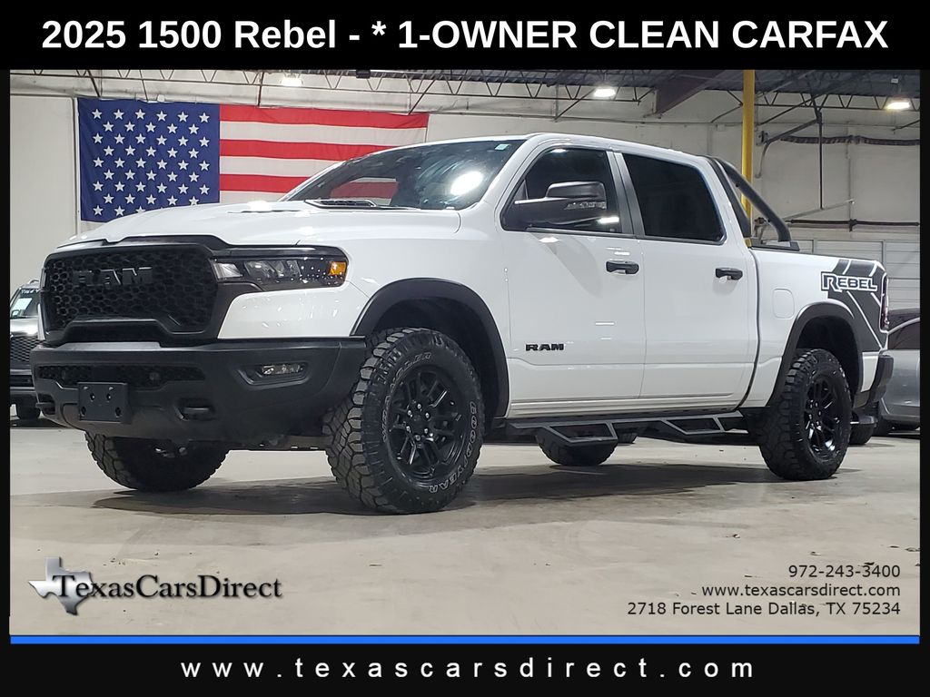 Bright White Clearcoat 2025 RAM 1500 Rebel Crew Cab 4WD Pickup Truck Four-Wheel Drive 8-Speed Automatic
