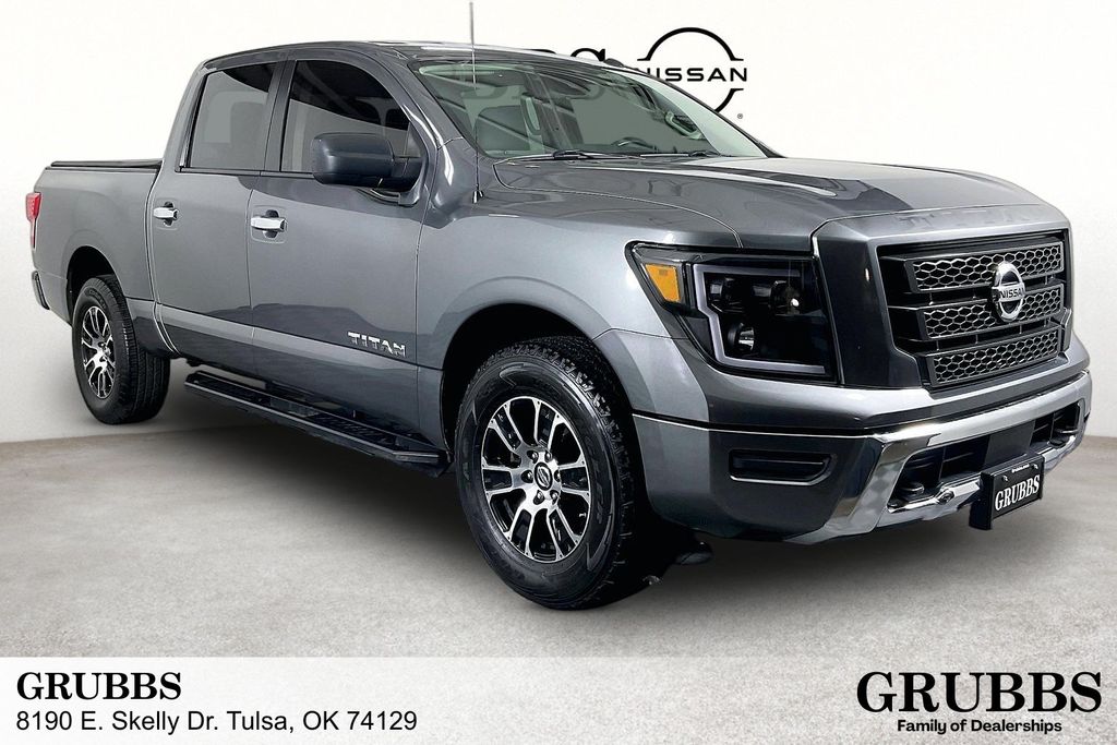 Gray (Gun Metallic) 2021 Nissan Titan Pickup Truck Four-Wheel Drive 9-Speed Automatic