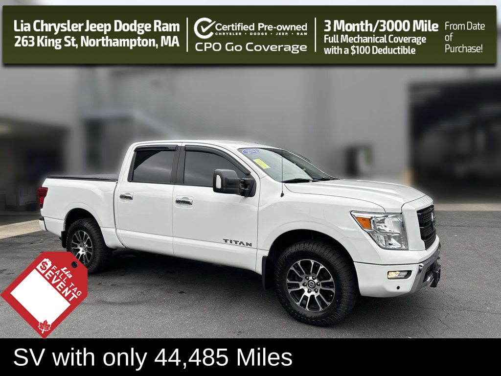 Glacier White 2021 Nissan Titan Pickup Truck Four-Wheel Drive 9-Speed Automatic