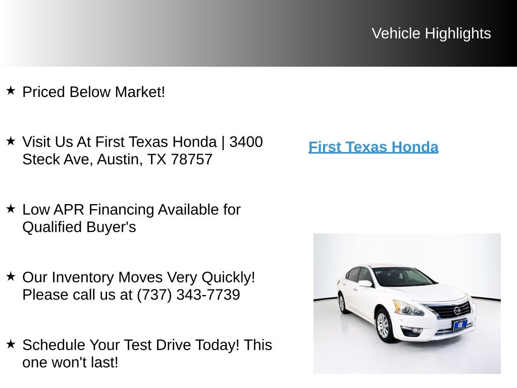 Used Car 2015 Nissan Altima  2.5 S For Sale Under $12,000 In Austin, Texas