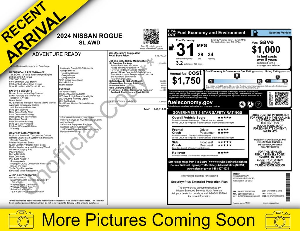 Everest White Pearl 2024 Nissan Rogue SUV / Crossover All-Wheel Drive Continuously Variable Transmission