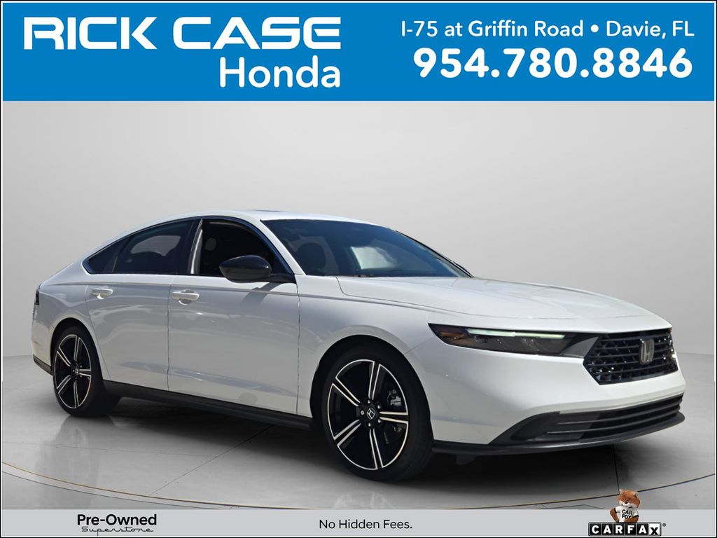 White 2025 Honda Accord Hybrid Sedan Front-Wheel Drive Continuously Variable Transmission