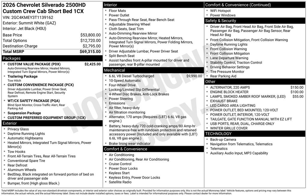 2026 Chevrolet Silverado 2500HD Custom White at Klick Lewis Buick Chevrolet