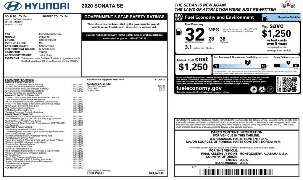 2020 Hyundai Sonata SE Blue at Autostrade