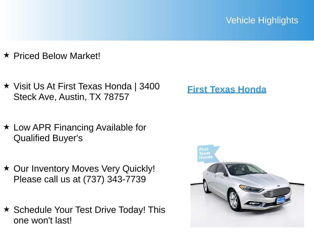 Used Car 2017 Ford Fusion  Se For Sale Under $10,000 In Austin, Texas