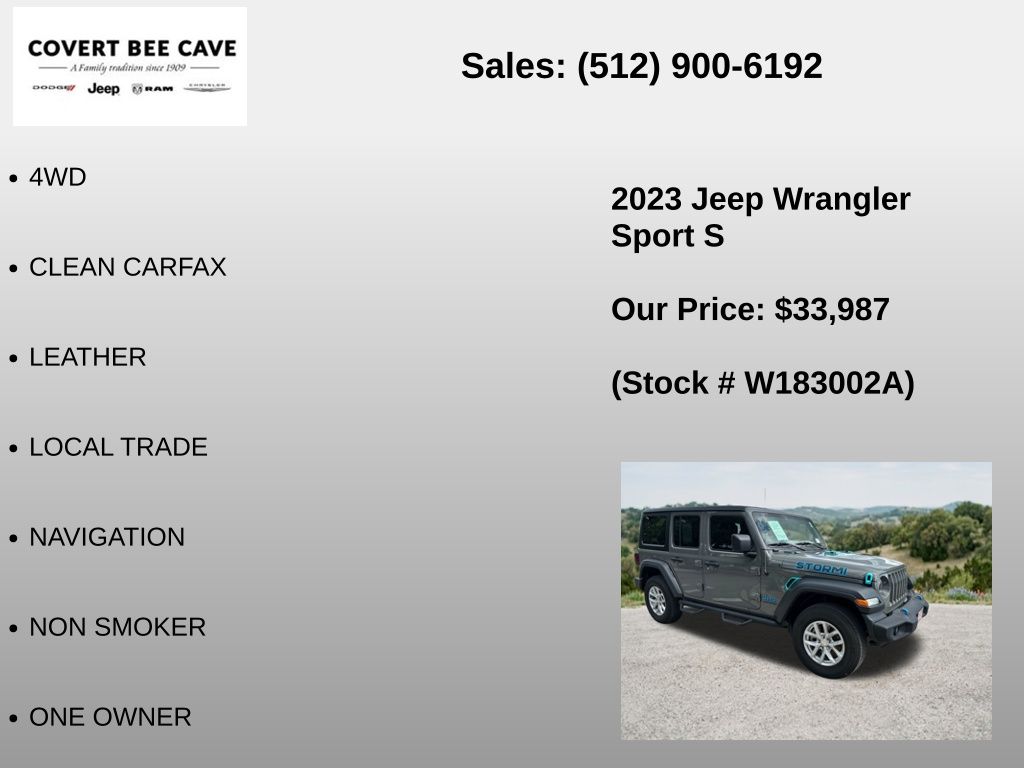 Used Car 2023 Jeep Wrangler  Sport S For Sale Under $35,000 In Austin, Texas
