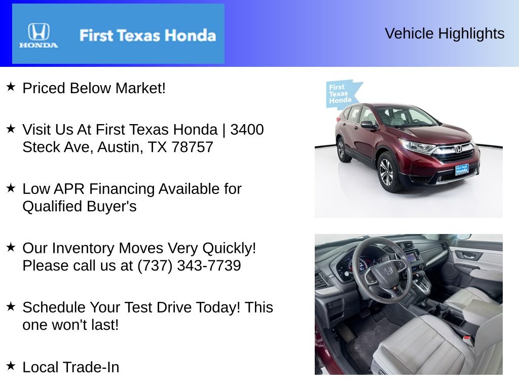 Used Car 2019 Honda Cr-v  Lx For Sale Under $20,000 In Austin, Texas