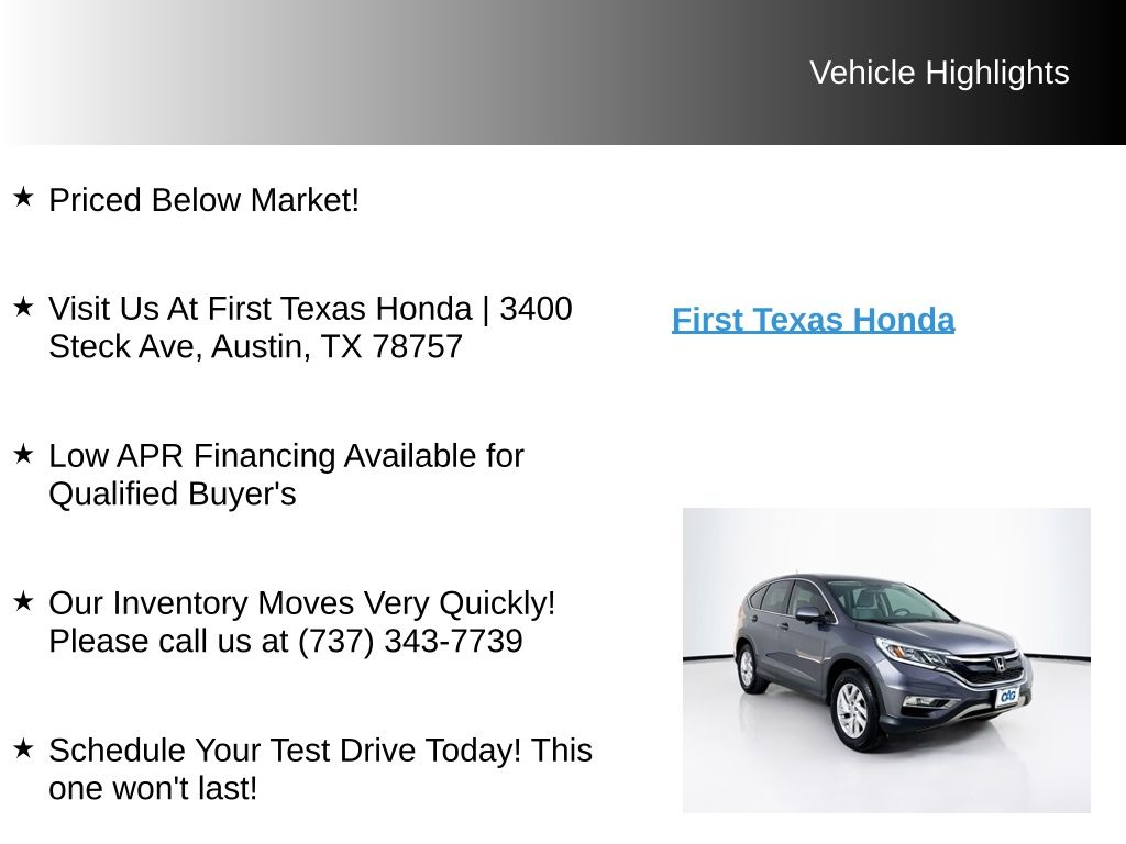 Used Car 2015 Honda Cr-v  Ex For Sale Under $20,000 In Austin, Texas