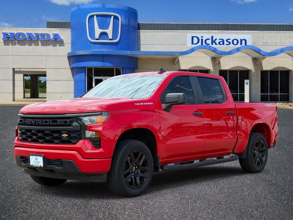 Red 2023 Chevrolet Silverado 1500 Custom Crew Cab 4WD Pickup Truck Four-Wheel Drive 8-Speed Automatic