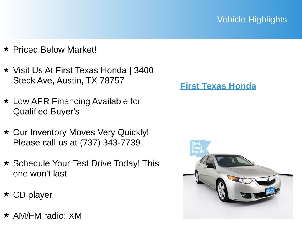 Used Car 2010 Acura Tsx  2.4 For Sale Under $10,000 In Austin, Texas