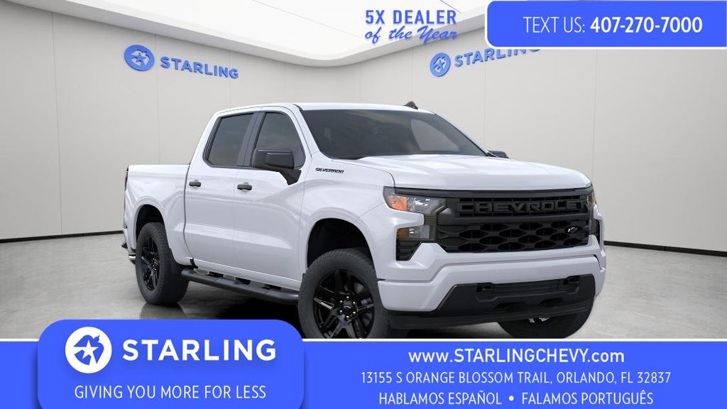 Summit White 2026 Chevrolet Silverado 1500 Custom Crew Cab RWD Pickup Truck 4X2 8-Speed Automatic