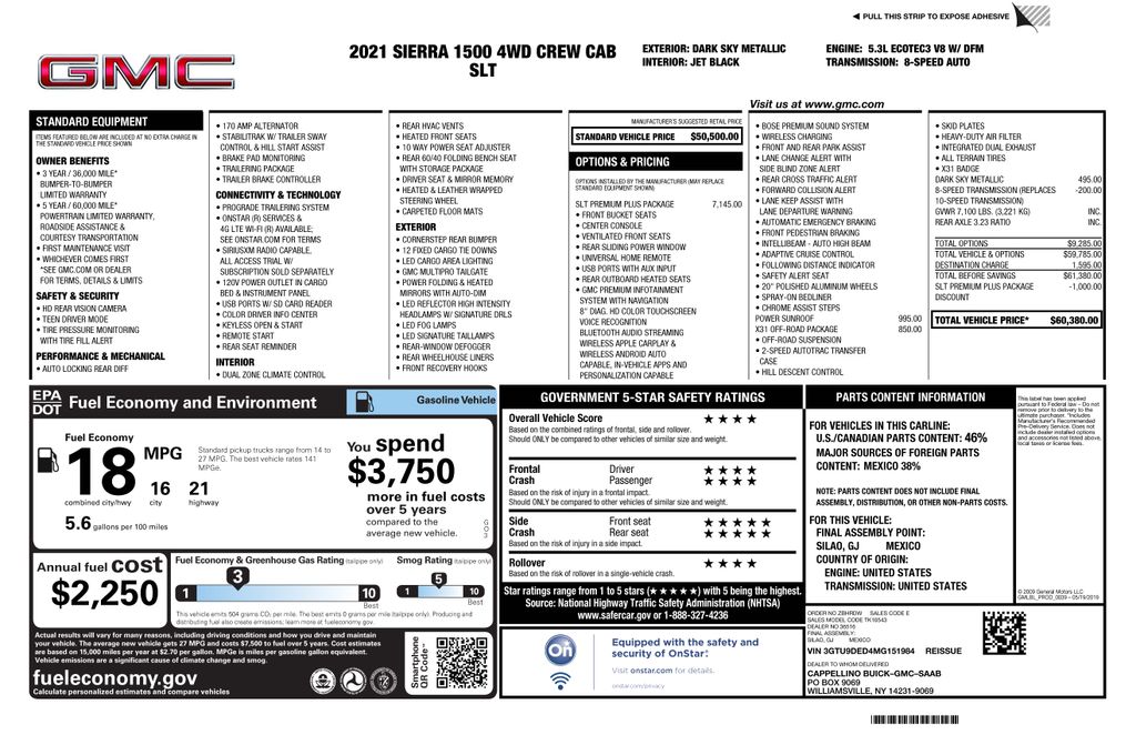 Gray (Dark Sky Metallic) 2021 GMC Sierra 1500 SLT Crew Cab 4WD Pickup Truck Four-Wheel Drive Automatic