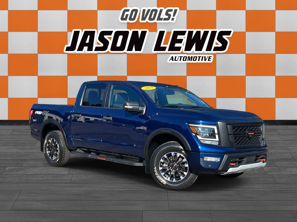 Deep Blue Pearl 2021 Nissan Titan Pickup Truck Four-Wheel Drive 9-Speed Automatic