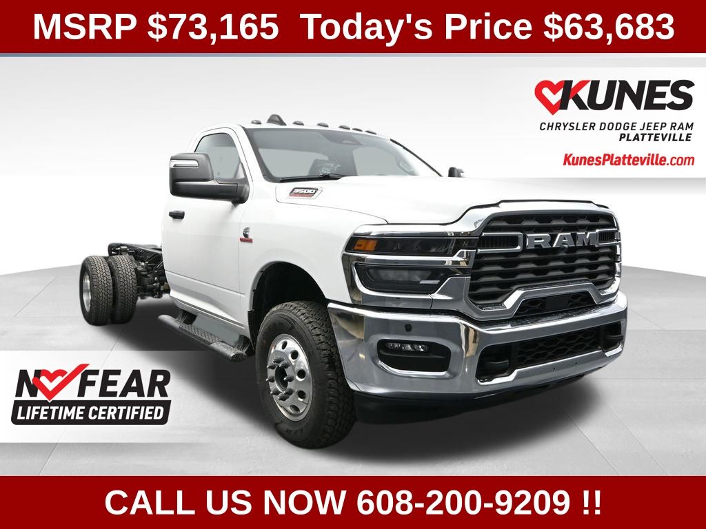 Bright White Clearcoat 2026 RAM 3500 Chassis Tradesman Regular Cab LB DRW 4WD Pickup Truck Four-Wheel Drive 8-Speed Automatic