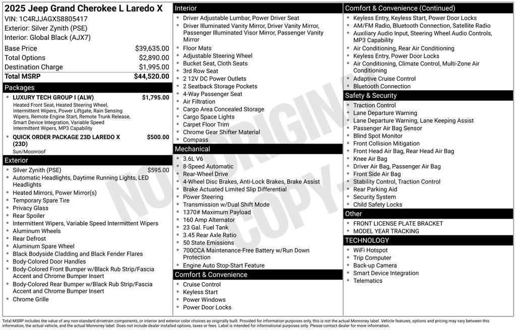 New Car 2025 Jeep Grand Cherokee L  For Sale Under $40,000 In Austin, Texas