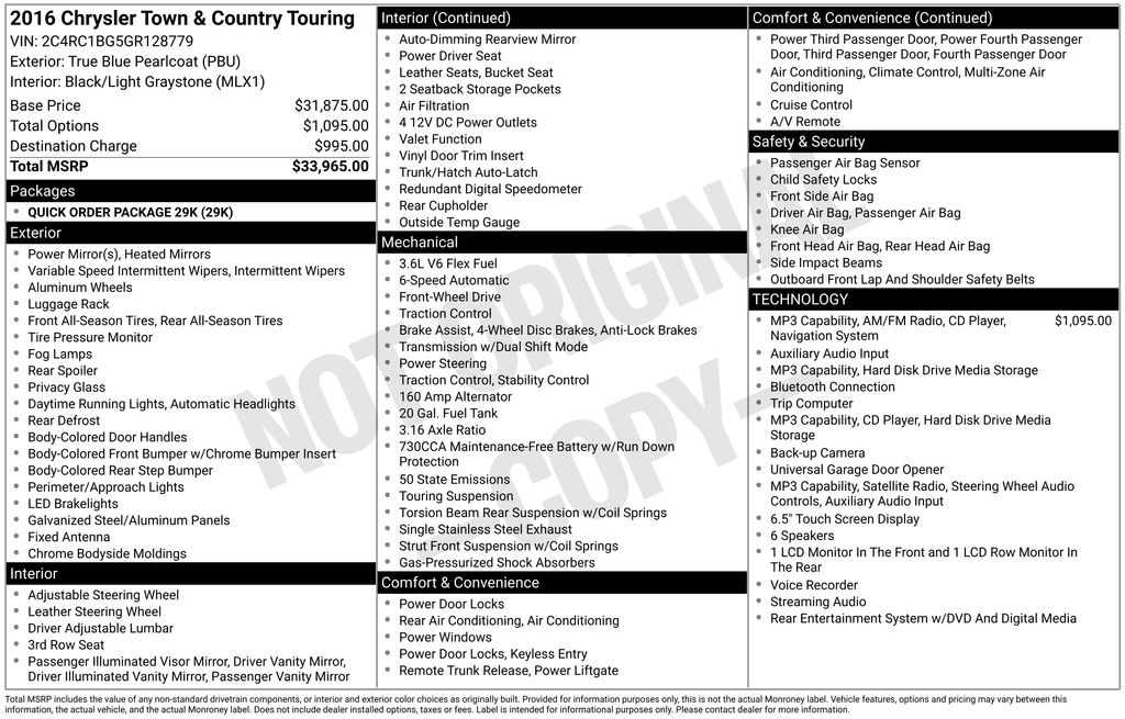 Used 2016 Blue Chrysler Touring image 2