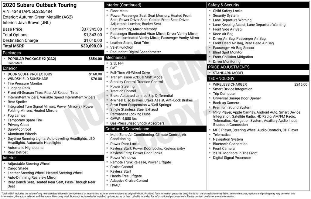 Used Car 2020 Subaru Outback  Touring For Sale Under $30,000 In Austin, Texas