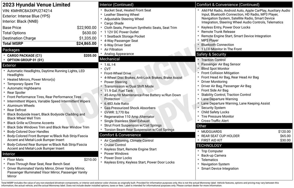 used 2023 Hyundai Venue car, priced at $15,500