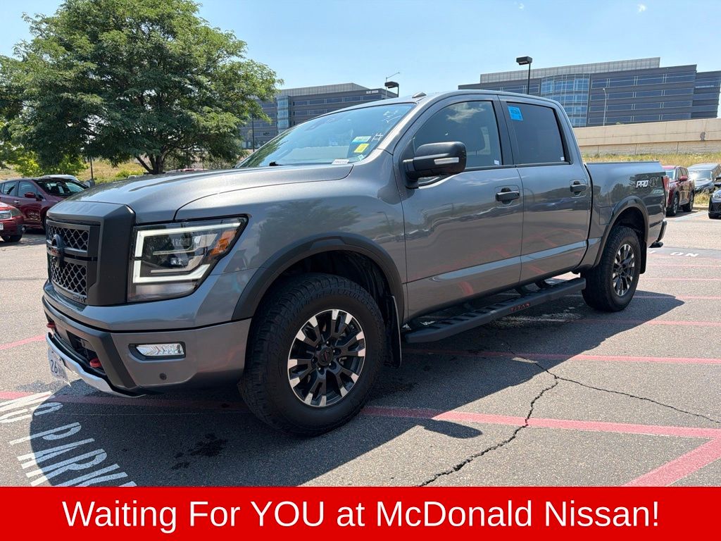 Gray (Gun Metallic) 2021 Nissan Titan Pickup Truck Four-Wheel Drive 9-Speed Automatic