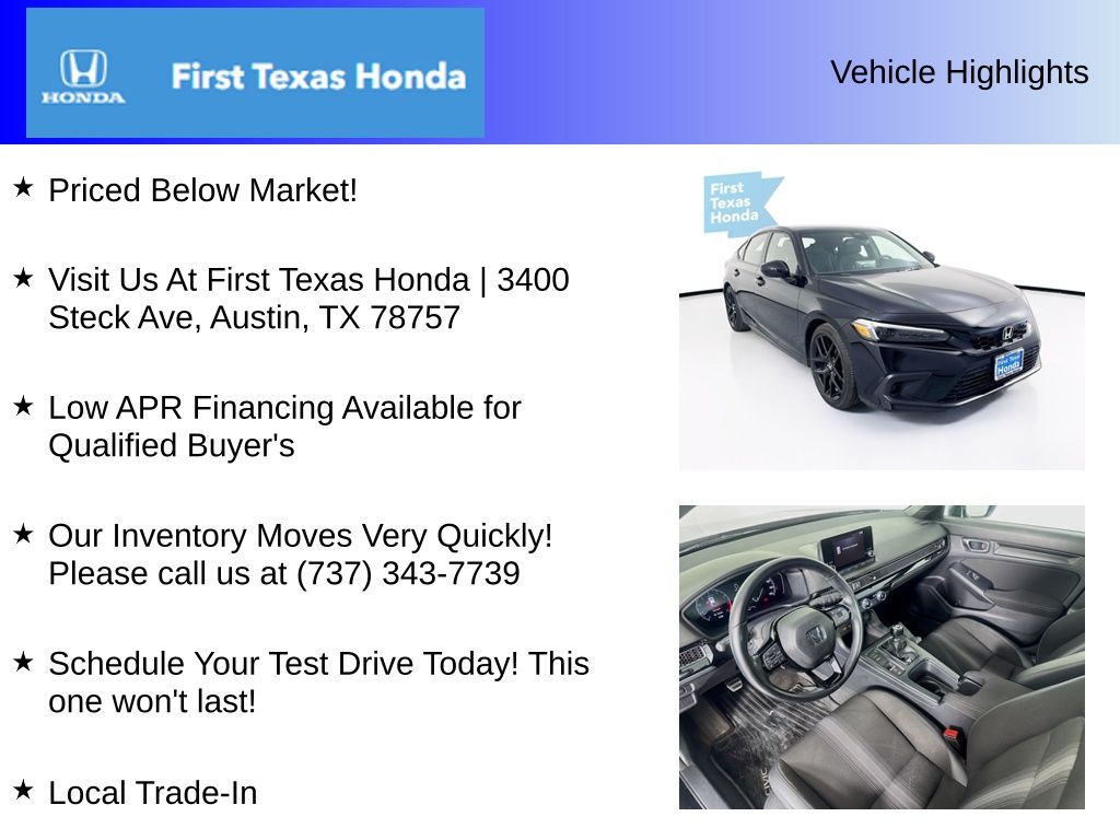 Used Car 2023 Honda Civic  Sport For Sale Under $30,000 In Austin, Texas