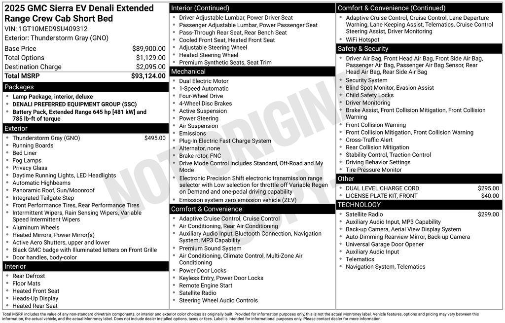 Thunderstorm Gray 2025 GMC Sierra EV Denali Crew Cab (Extended Range) e4WD Pickup Truck All-Wheel Drive 1-Speed Automatic