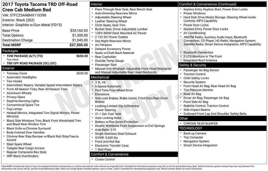 2017 Toyota Tacoma TRD Off Road Double Cab 4x4 V6 Auto SB's photo