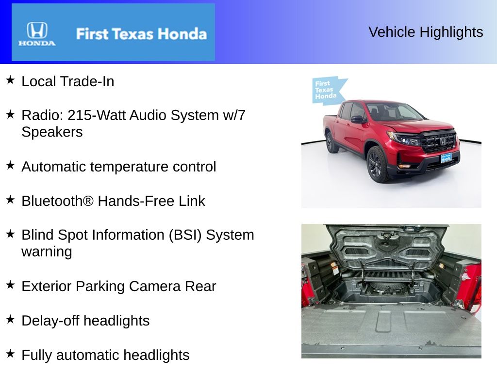 Used Car 2025 Honda Ridgeline  Sport For Sale Under $40,000 In Austin, Texas