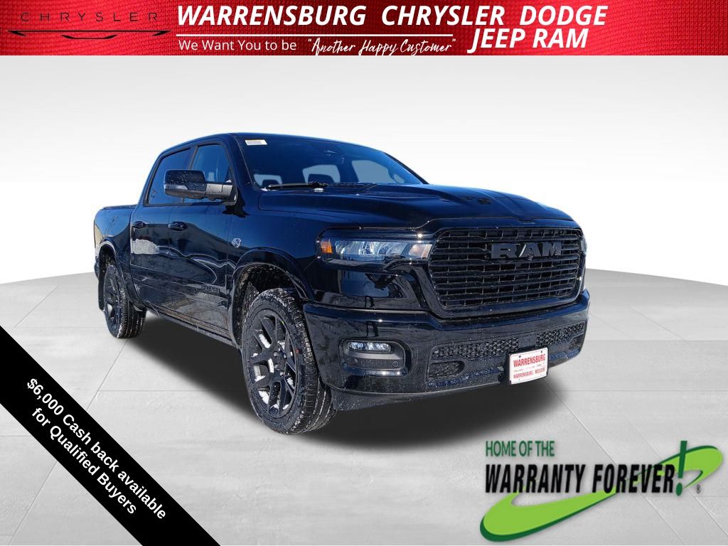 Diamond Black Crystal Pearlcoat 2026 RAM 1500 Laramie Crew Cab 4WD Pickup Truck Four-Wheel Drive 8-Speed Automatic