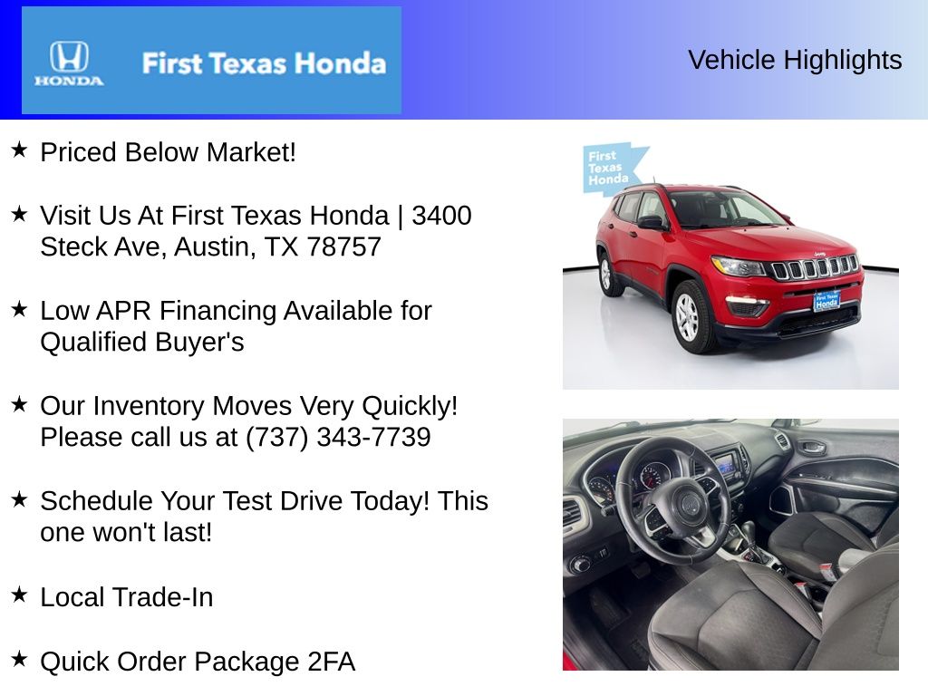 Used Car 2017 Jeep New Compass  Sport For Sale Under $12,000 In Austin, Texas