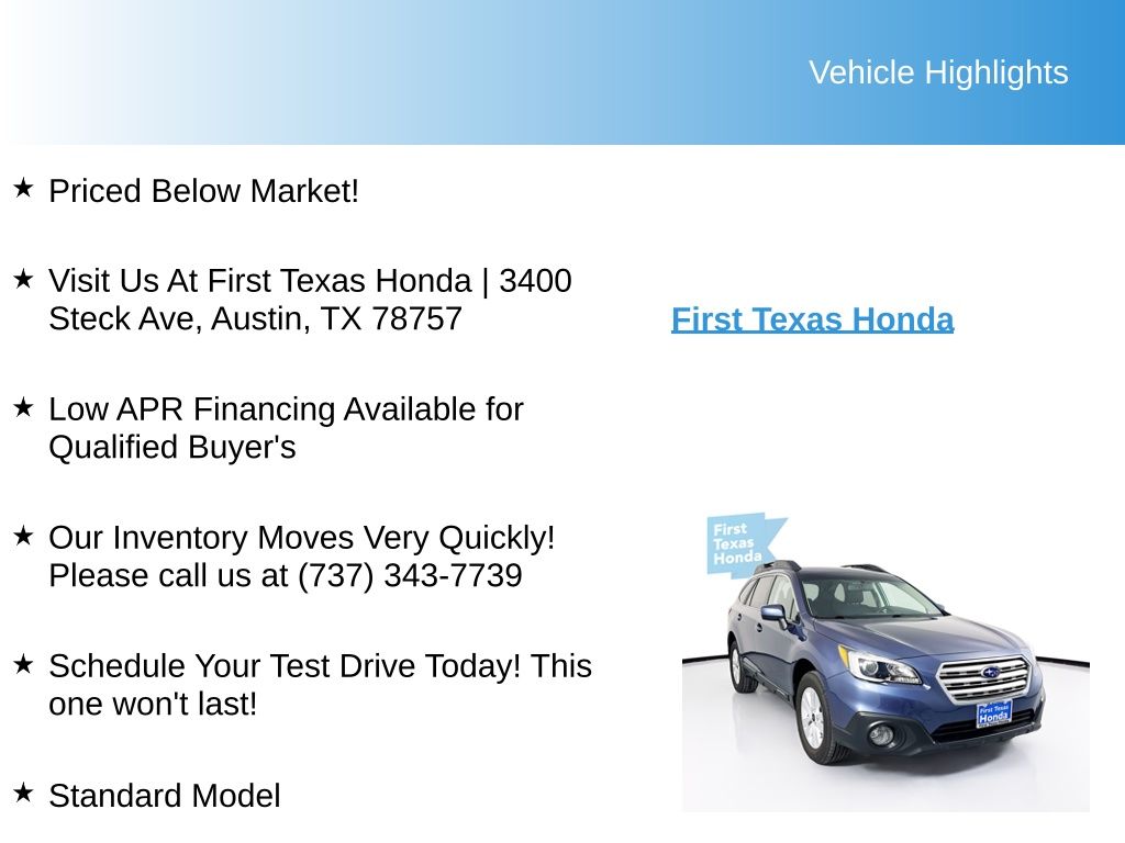 Used Car 2016 Subaru Outback  2.5i Premium For Sale Under $15,000 In Austin, Texas