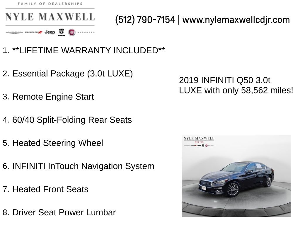 Used Car 2019 Infiniti Q50  3.0t Luxe For Sale Under $25,000 In Austin, Texas